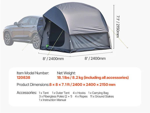 SucceBuy SUV Tent For Camping Waterproof Double Layer