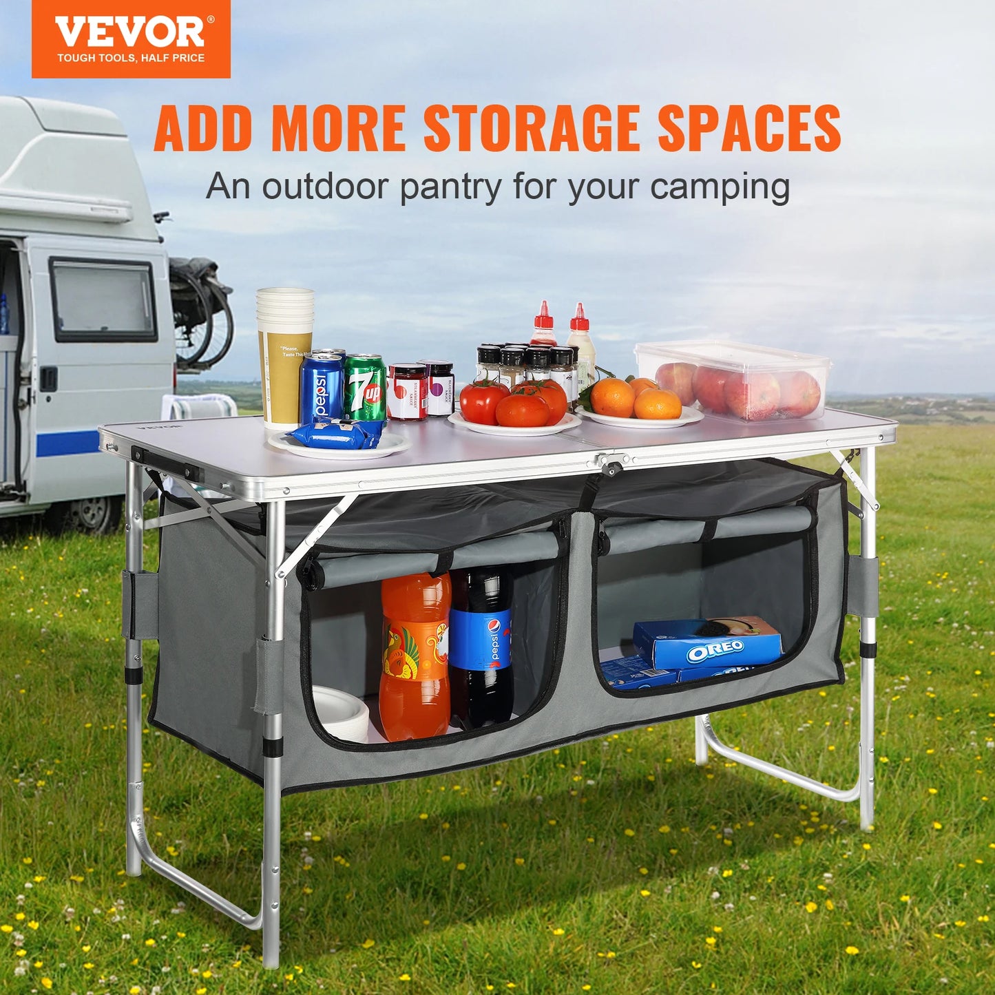 VEVOR Camping Kitchen Table MDF Quick Set Folding Outdoor