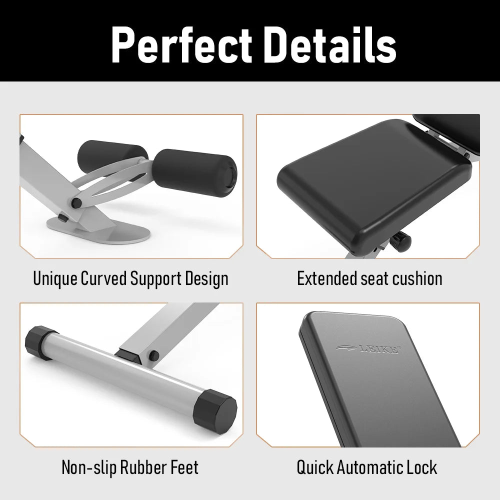 leikefitness Adjustable Weight Bench Foldable Workout Exercise Bench with Automatic Lock for Upright Incline Decline and Flat Fu