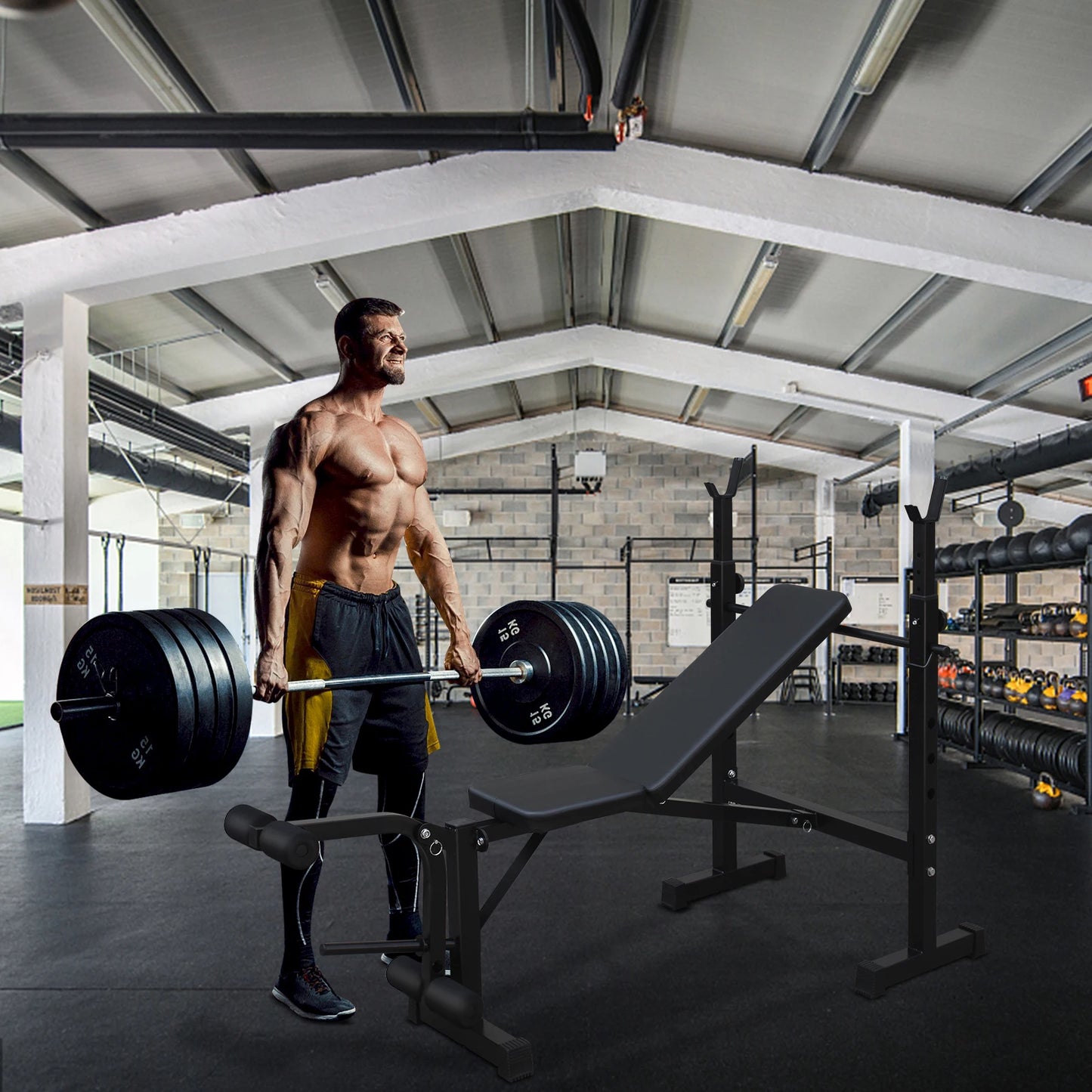 Weight Bench Press Set with Squat Rack and Bench Strength Training For Home Gym Full-Body Workout Fitness Equipment