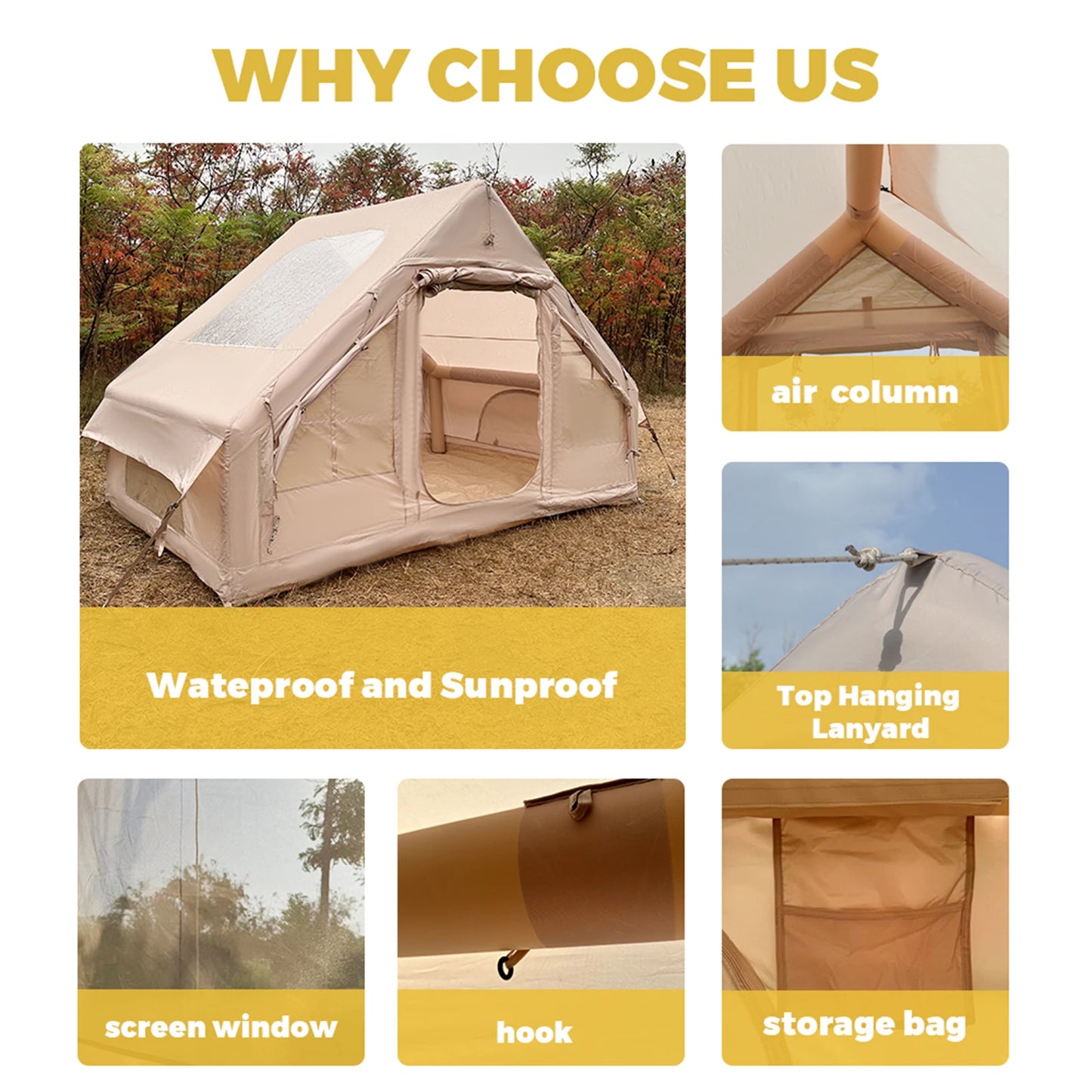 Pakicetus Inflatable Camping Tent Easy Setup Waterproof