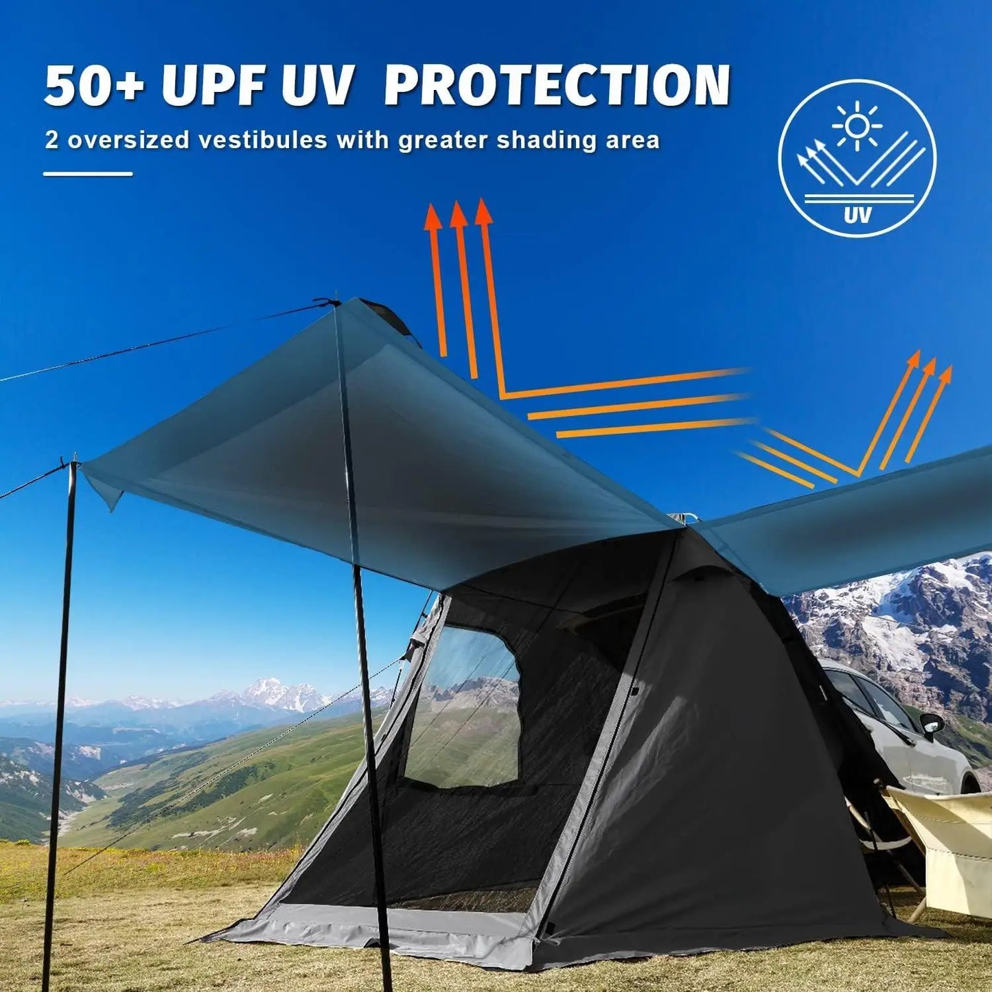 SUV Car Tent, Tailgate Shade Awning Tent for Camping, Vehicle Camping Tents Outdoor Travel (Black) story 2