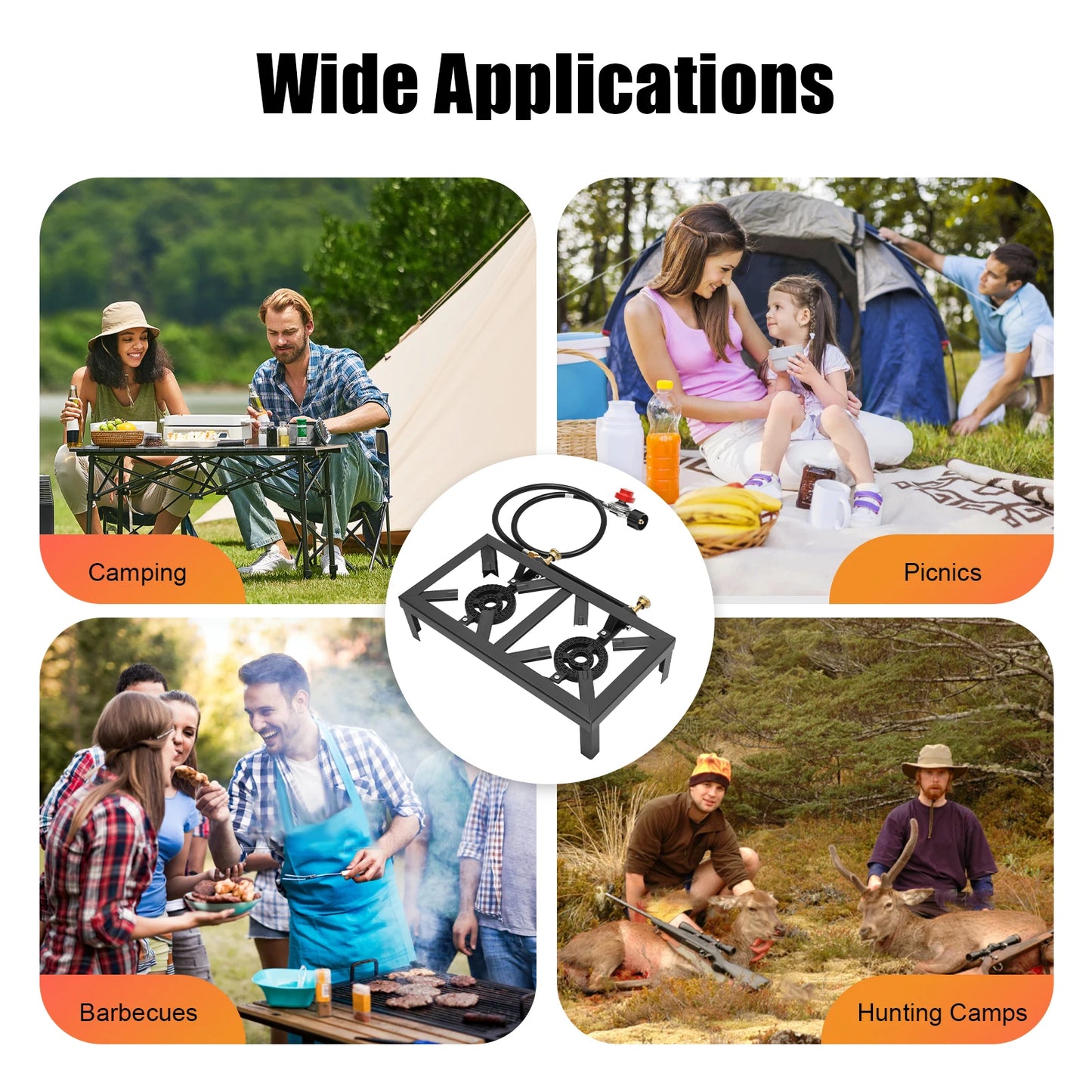 8000 W Camping Double Burner Stove, Portable Outdoor Gas Stove Propane Cooker with Regulator Hose (0-10PSI), for Camping, BBQ