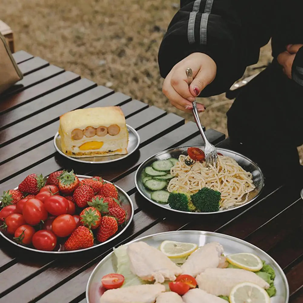 Stainless Steel Camping Plates Reusable Dinner Dishes
