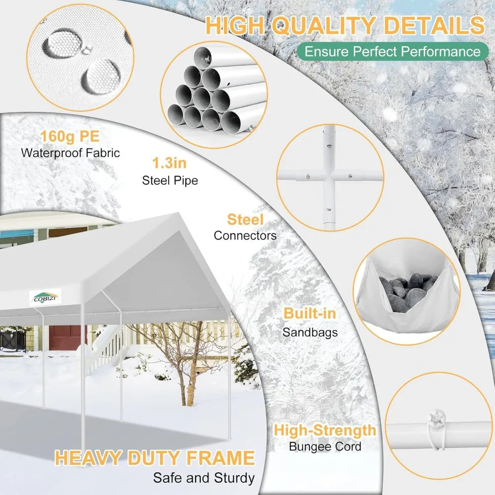 Heavy Duty Portable Carport With Ventilated Windows