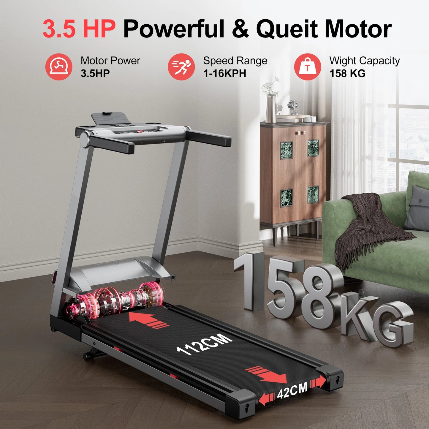 Superun Foldable Incline Treadmill With Touch Screen