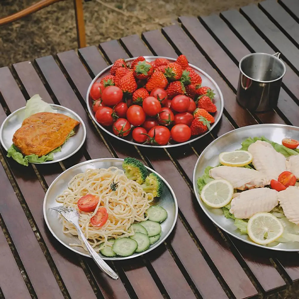 Stainless Steel Camping Plates Reusable Dinner Dishes