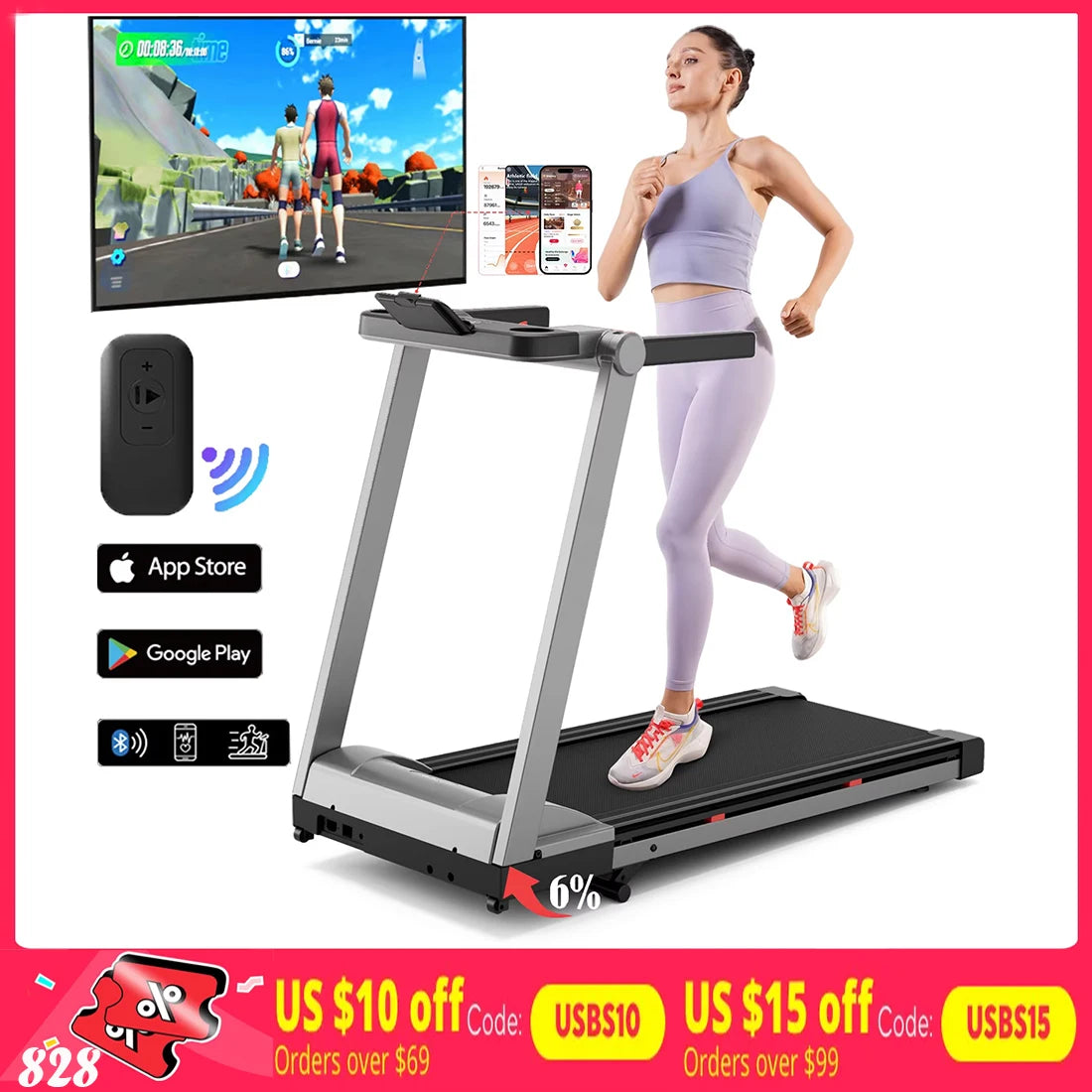 Superun Foldable Incline Treadmill With Touch Screen