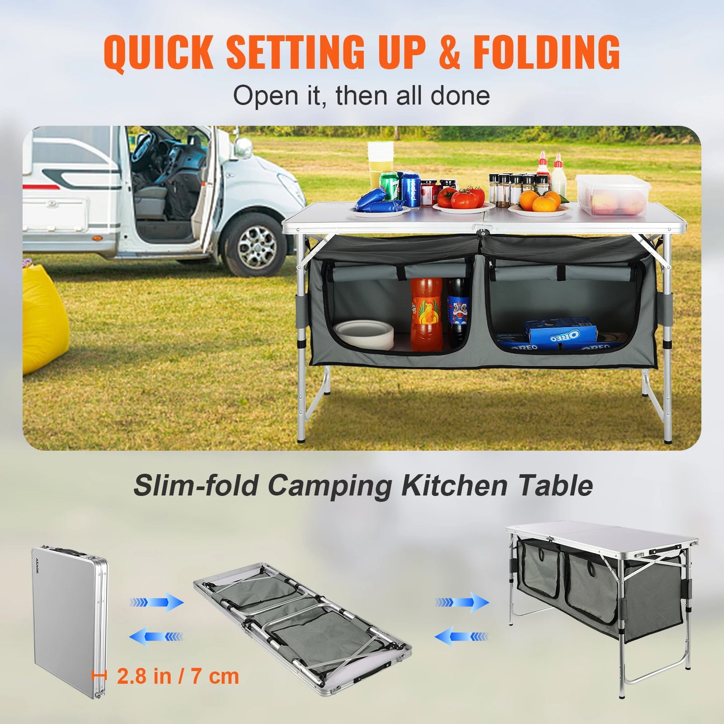 VEVOR Camping Kitchen Table MDF Quick Set Folding Outdoor