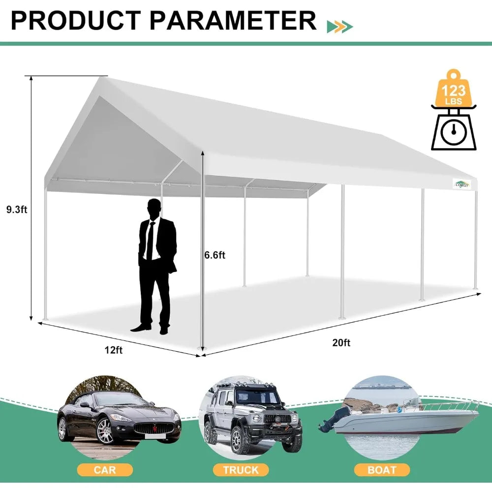 Heavy Duty Portable Carport With Ventilated Windows