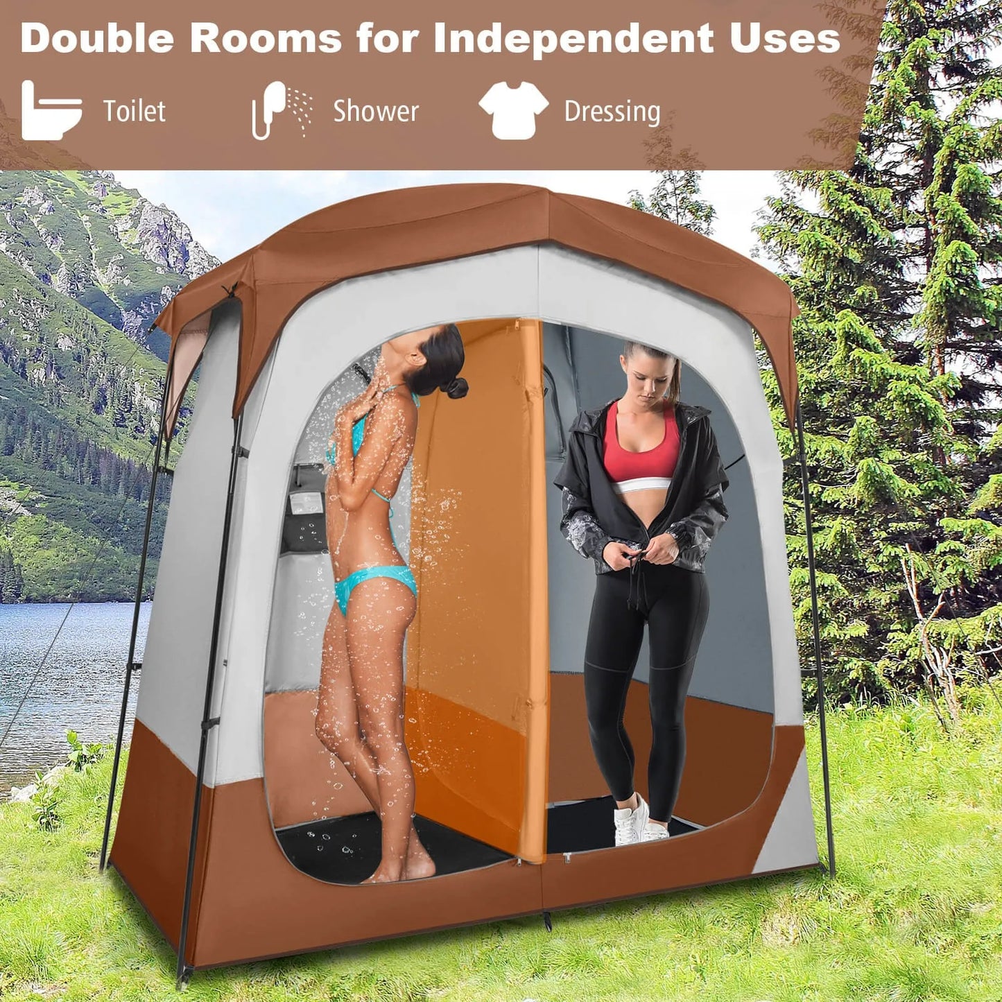 Building 2 Room Shower Tent Privacy Shelter Portable Toilet