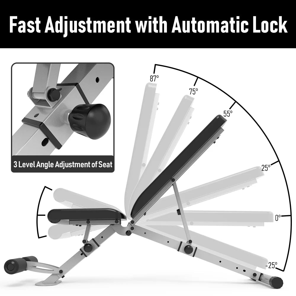 leikefitness Adjustable Weight Bench Foldable Workout Exercise Bench with Automatic Lock for Upright Incline Decline and Flat Fu