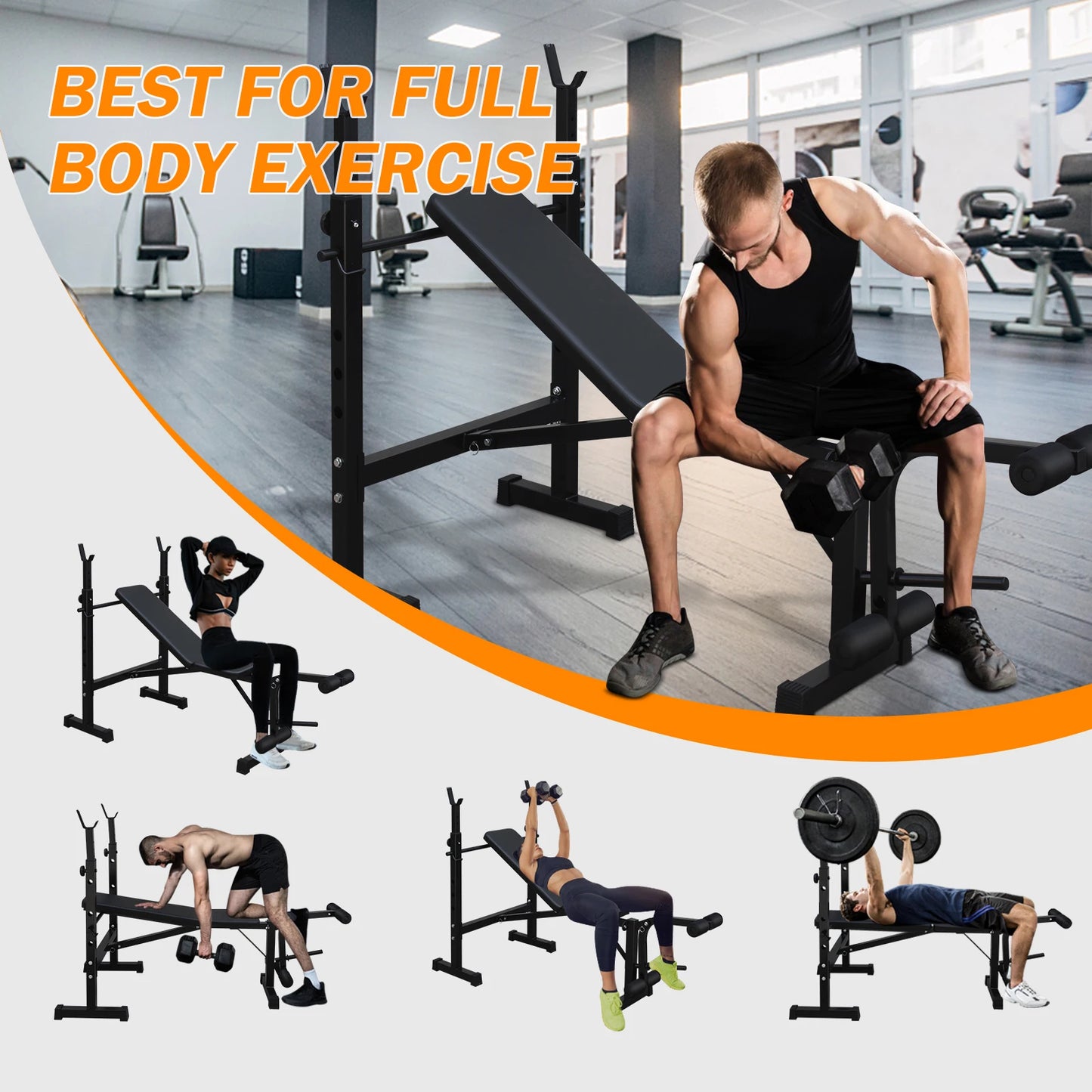 Weight Bench Press Set with Squat Rack and Bench Strength Training For Home Gym Full-Body Workout Fitness Equipment