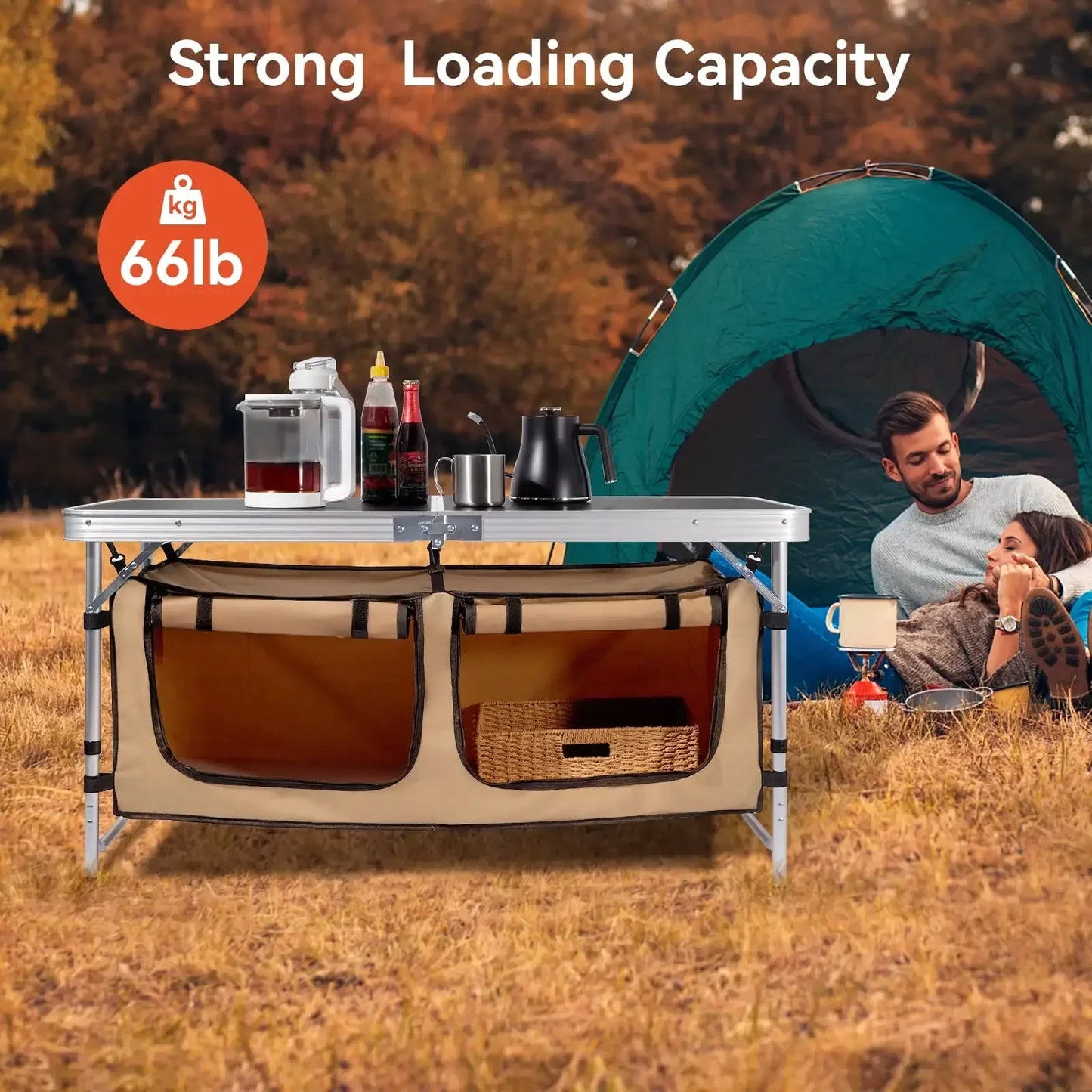 Hign Concerned Aluminum Folding Camp Table With Storage