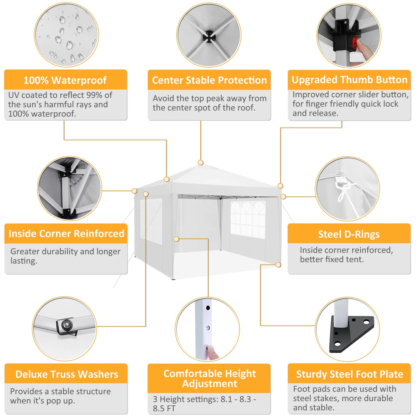 Cobizi Pop Up Canopy Tent 4 Sidewalls Waterproof Shelter