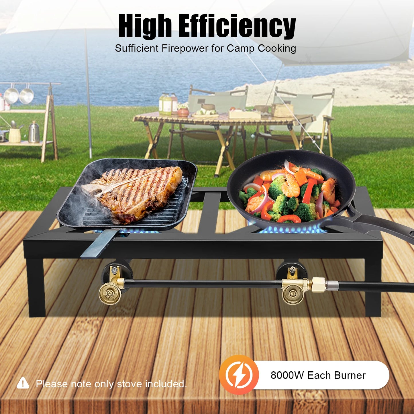 8000 W Camping Double Burner Stove, Portable Outdoor Gas Stove Propane Cooker with Regulator Hose (0-10PSI), for Camping, BBQ