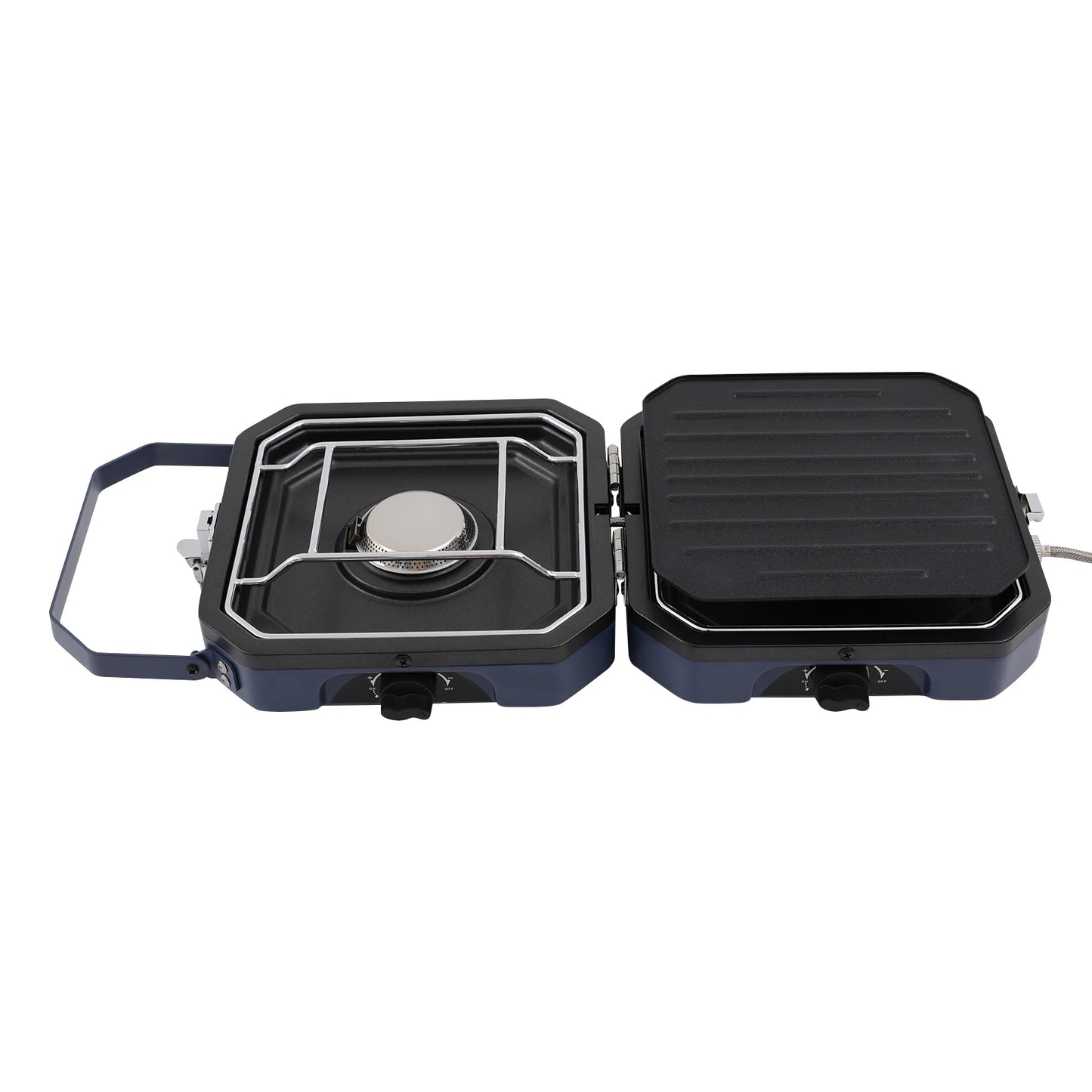 Camping Stove with Grill Pan, Foldable Camp Stove, 2-Burners Portable Stove for Camping, BBQ