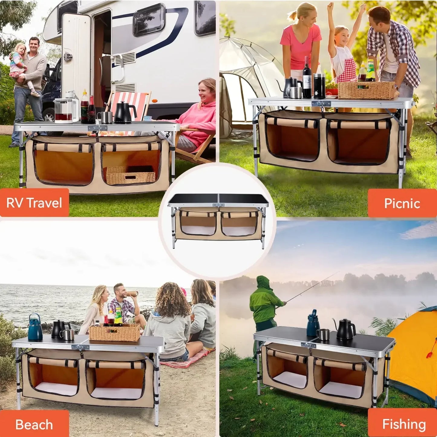 Hign Concerned Aluminum Folding Camp Table With Storage