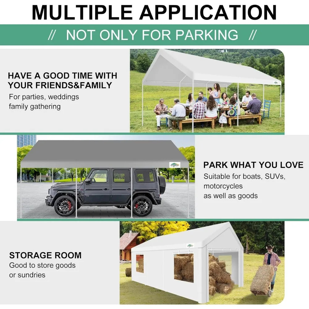 Heavy Duty Portable Carport With Ventilated Windows