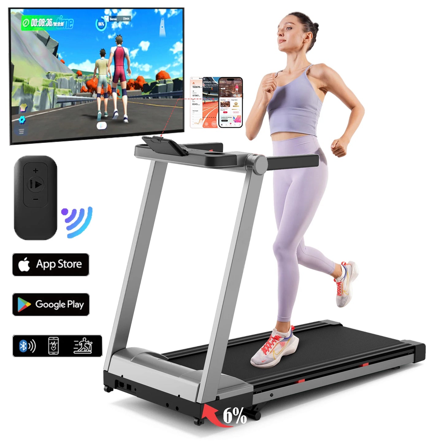 Superun Foldable Incline Treadmill With Touch Screen