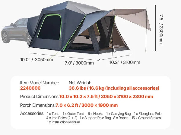 SucceBuy SUV Tent For Camping Waterproof Mesh Windows